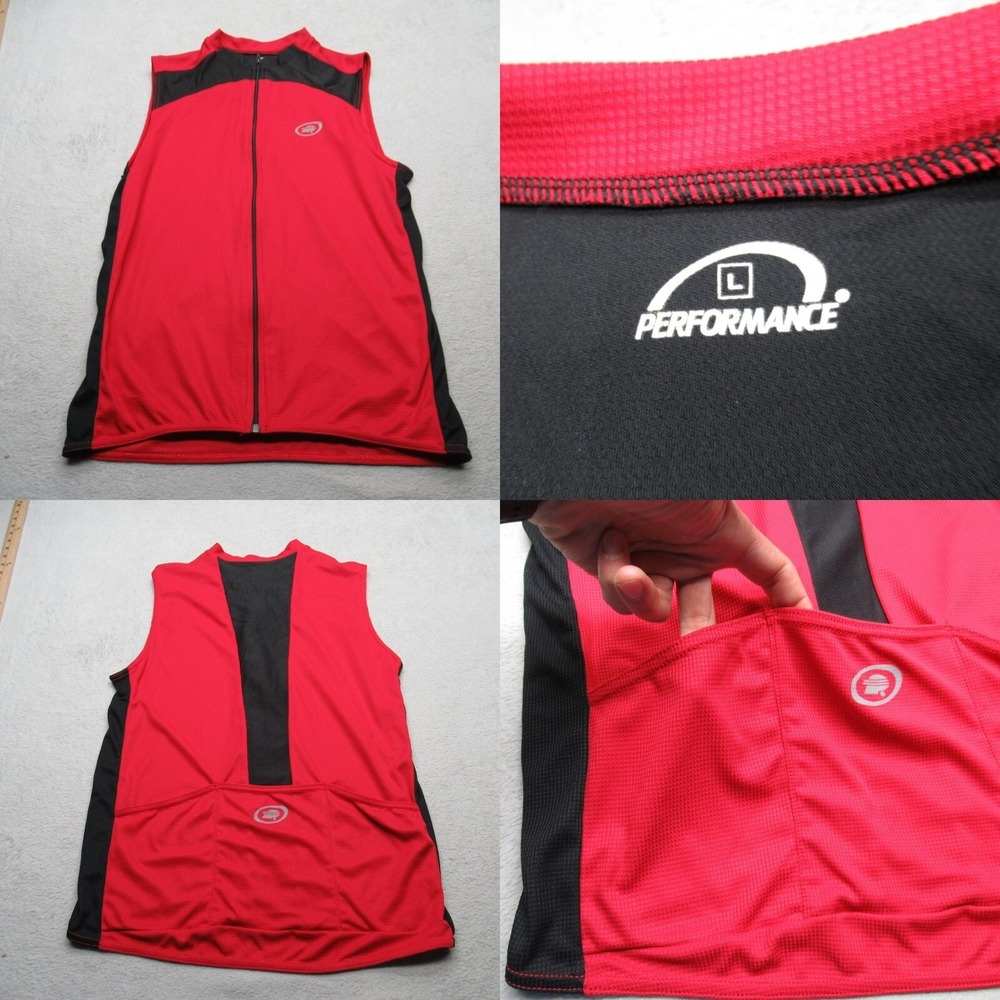 Performance Cycling Vest Men Large Red Black Colorblock Pockets Full Zip